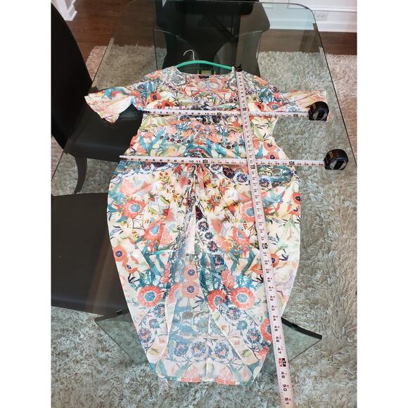 City Chic Dress Women Size 20 Multicolor Floral Ruched V Neck Midi Sheath - Picture 16 of 16